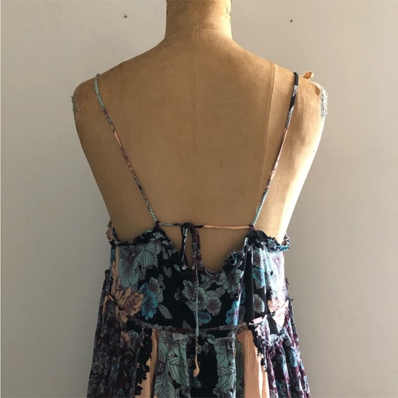 Free People] Purple Blue flower prints Cut edge Slip Dress - Picture 7 of 10